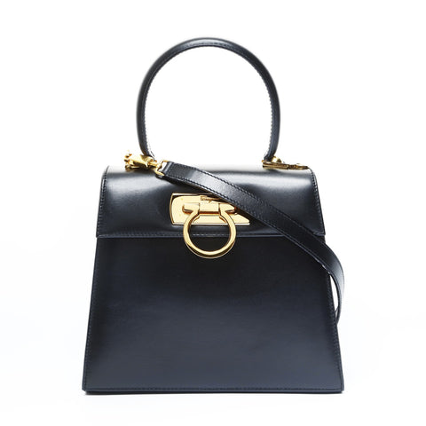 Salvatore Ferragamo Gancini Leather 2way Handbag black WS23437