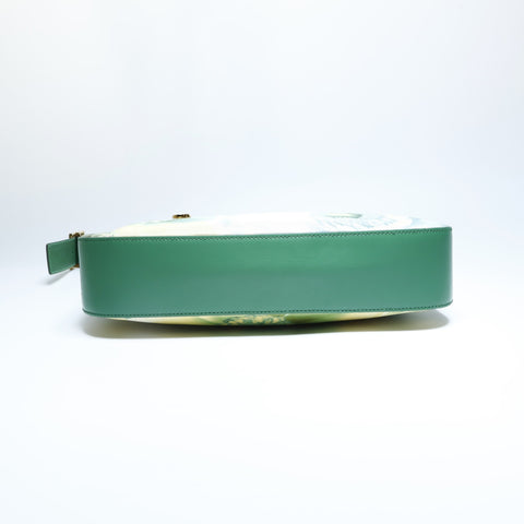 Salvatore Ferragamo Gancini cotton canvas with floral print Shoulder Bag green WS23441