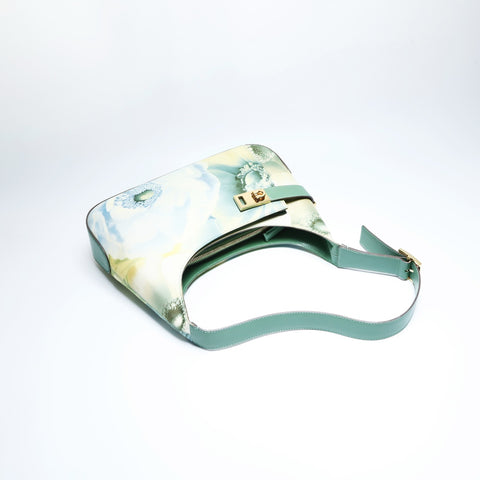 Salvatore Ferragamo Gancini cotton canvas with floral print Shoulder Bag green WS23441