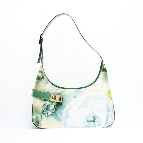 Salvatore Ferragamo Gancini cotton canvas with floral print Shoulder Bag green WS23441