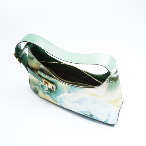 Salvatore Ferragamo Gancini cotton canvas with floral print Shoulder Bag green WS23441