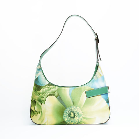 Salvatore Ferragamo Gancini cotton canvas with floral print Shoulder Bag green WS23441