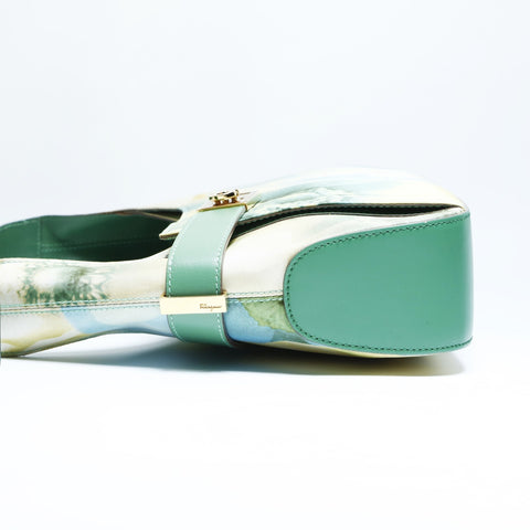 Salvatore Ferragamo Gancini cotton canvas with floral print Shoulder Bag green WS23441