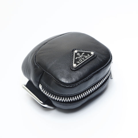 PRADA Leather Mini Triangle Logo Charm Pouch black WS23444