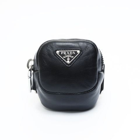 PRADA Leather Mini Triangle Logo Charm Pouch black WS23444