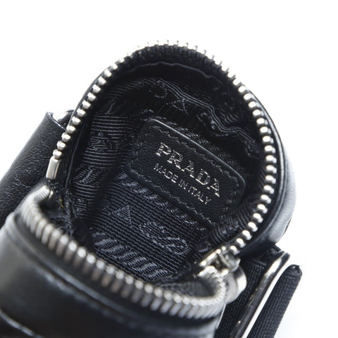PRADA Leather Mini Triangle Logo Charm Pouch black WS23444