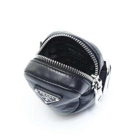 PRADA Leather Mini Triangle Logo Charm Pouch black WS23444