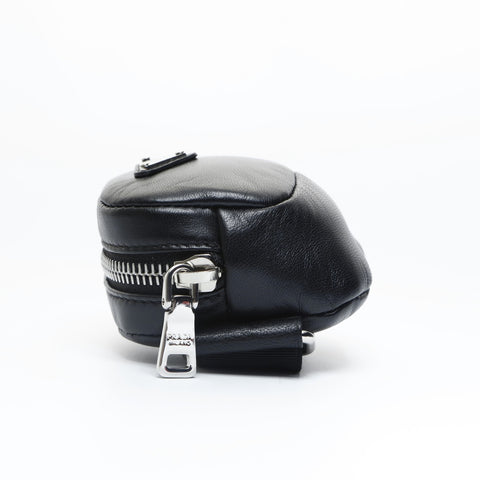 PRADA Leather Mini Triangle Logo Charm Pouch black WS23444