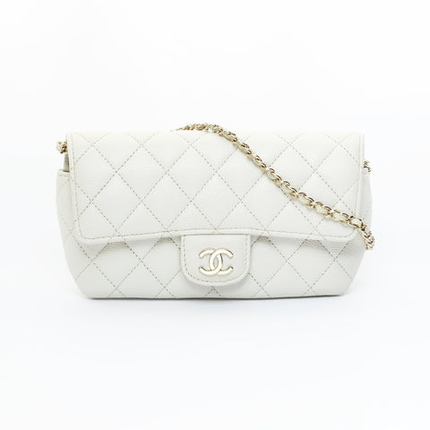 CHANEL No. 31 2021-2022 Caviar Skin Sunglasses Case Pouch Chain Shoulder Bag white WS23445