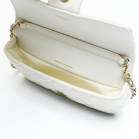 CHANEL No. 31 2021-2022 Caviar Skin Sunglasses Case Pouch Chain Shoulder Bag white WS23445