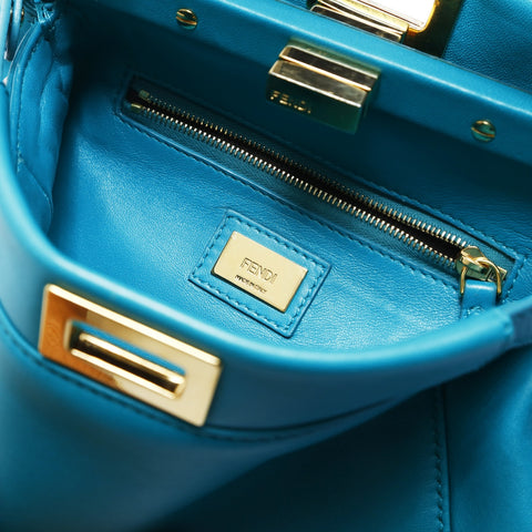 FENDI Mini Small Peekaboo Blue-Green Leather 2-Way Handbag green WS23448