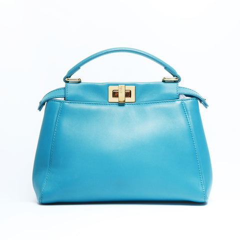 FENDI Mini Small Peekaboo Blue-Green Leather 2-Way Handbag green WS23448