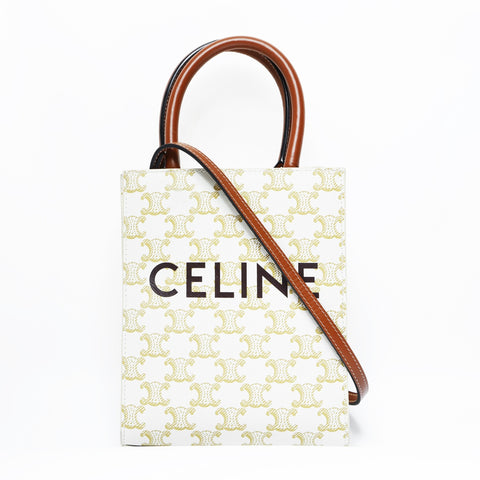 CELINE Mini Vertical Tote 2way Triomphe Handbag beige WS23449