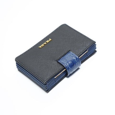 PRADA Compact wallet in Saffiano embossed leather Card Case black WS23450