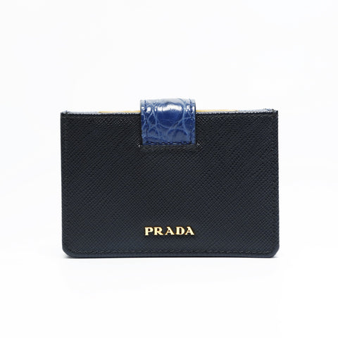 PRADA Compact wallet in Saffiano embossed leather Card Case black WS23450