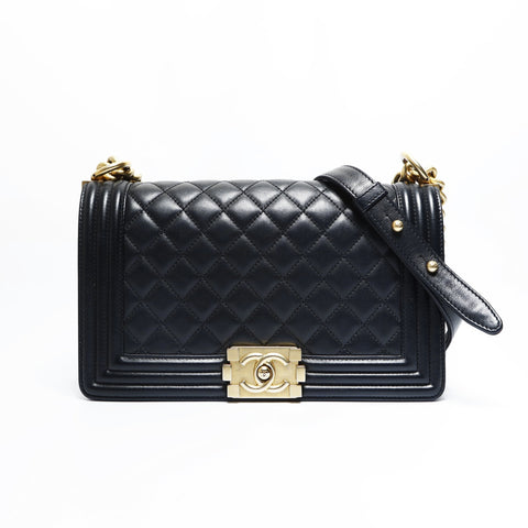 CHANEL No. 27 2019 Boy Matelasse Lambskin Medium Shoulder Bag black WS23456