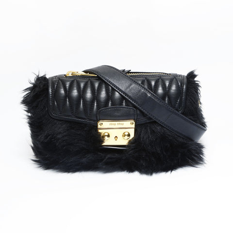 Miu Miu Fur Matelasse Shoulder Bag black WS23460