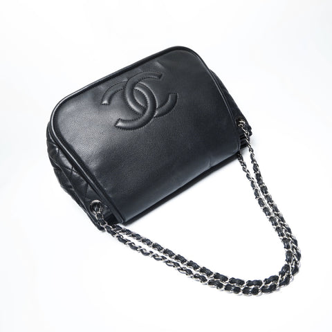CHANEL No. 14 2010-2011 Deka COCO Mark Flap Chain Shoulder Bag black WS23470