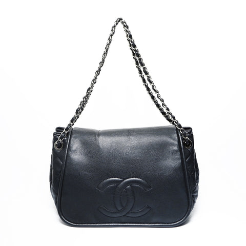 CHANEL No. 14 2010-2011 Deka COCO Mark Flap Chain Shoulder Bag black WS23470