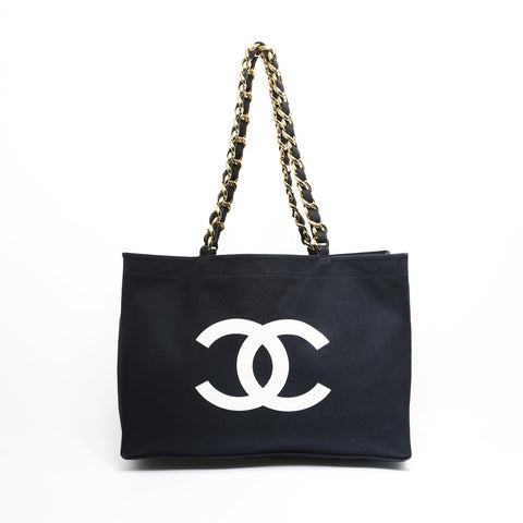 CHANEL Canvas Chain COCO Mark Tote Bag black WS23471