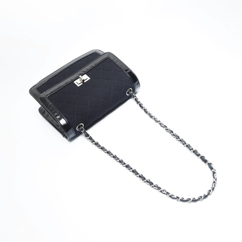CHANEL No. 6 2000-2002 Canvas 2.55 Patent Leather Chain Shoulder Bag black WS23472