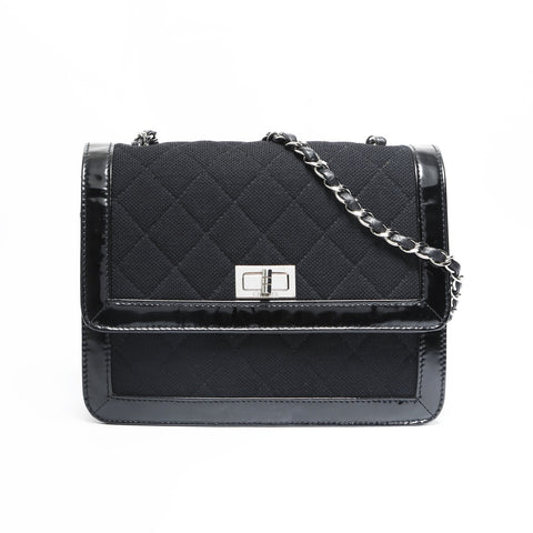 CHANEL No. 6 2000-2002 Canvas 2.55 Patent Leather Chain Shoulder Bag black WS23472