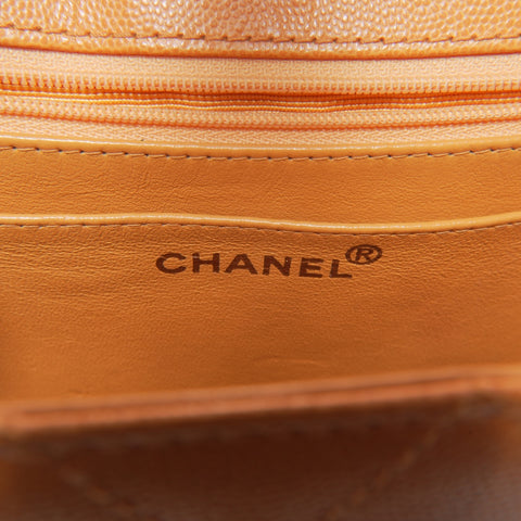 CHANEL No. 5 1997-1999 Diamond Caviar Turnlock COCO Mark Shoulder Bag Orange WS23474