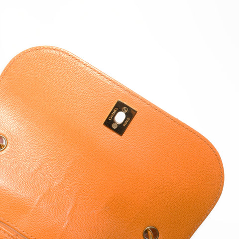 CHANEL No. 5 1997-1999 Diamond Caviar Turnlock COCO Mark Shoulder Bag Orange WS23474