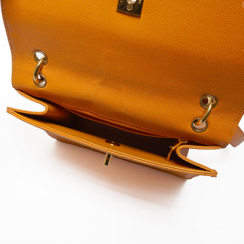 CHANEL No. 5 1997-1999 Diamond Caviar Turnlock COCO Mark Shoulder Bag Orange WS23474