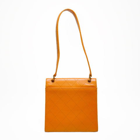 CHANEL No. 5 1997-1999 Diamond Caviar Turnlock COCO Mark Shoulder Bag Orange WS23474