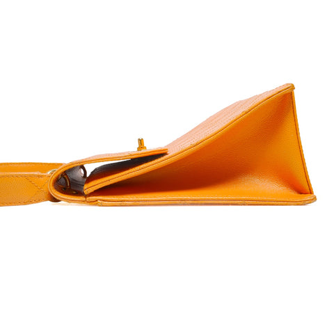 CHANEL No. 5 1997-1999 Diamond Caviar Turnlock COCO Mark Shoulder Bag Orange WS23474