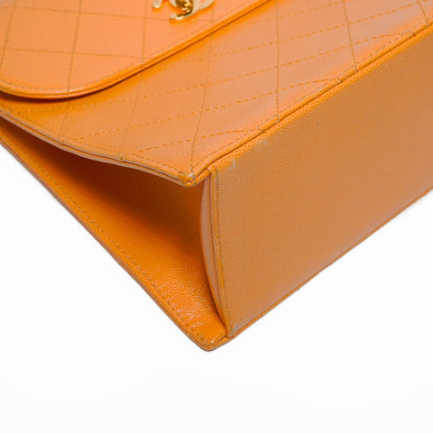 CHANEL No. 5 1997-1999 Diamond Caviar Turnlock COCO Mark Shoulder Bag Orange WS23474