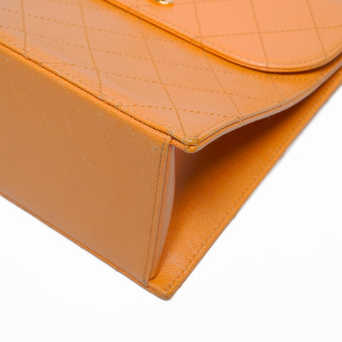 CHANEL No. 5 1997-1999 Diamond Caviar Turnlock COCO Mark Shoulder Bag Orange WS23474