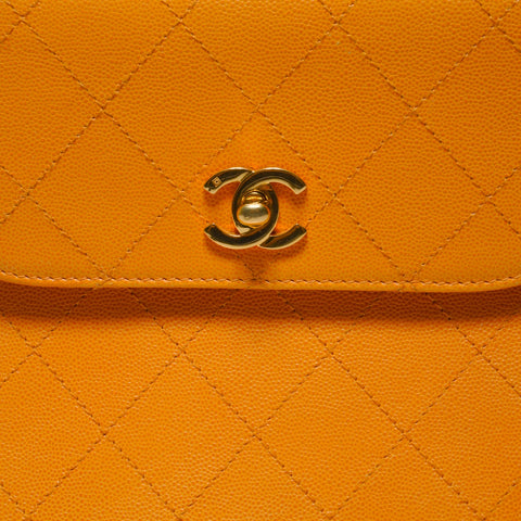 CHANEL No. 5 1997-1999 Diamond Caviar Turnlock COCO Mark Shoulder Bag Orange WS23474