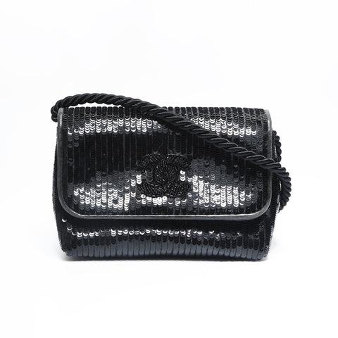CHANEL 0 series 1986-1988 Sequin COCO Mark Mini Shoulder Bag black WS23475