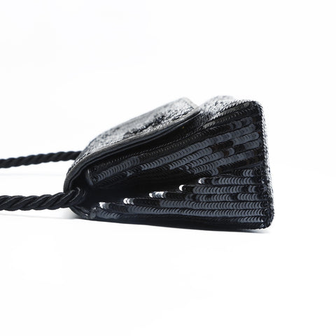 CHANEL 0 series 1986-1988 Sequin COCO Mark Mini Shoulder Bag black WS23475