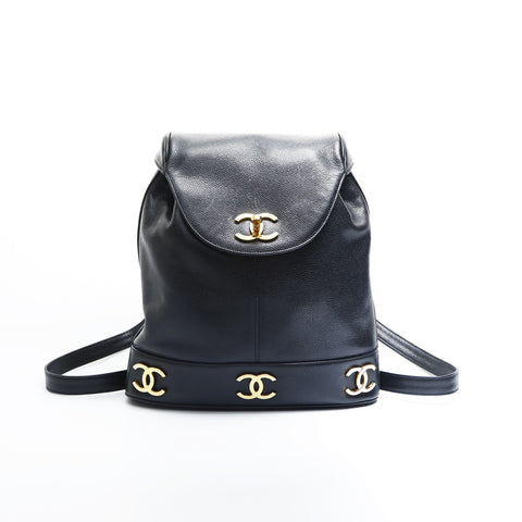 CHANEL No. 2 1991-1994 Triple COCO Mark Caviar Backpack  Daypack black WS23480