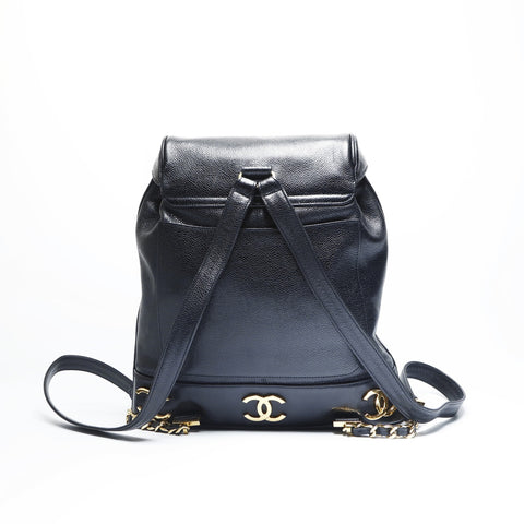 CHANEL No. 2 1991-1994 Triple COCO Mark Caviar Backpack  Daypack black WS23480