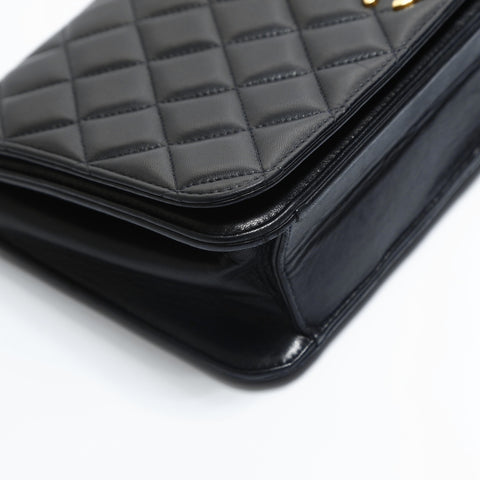 CHANEL No. 4 1996-1997 Matelasse Push Lock Lambskin Full Flap Shoulder Bag black WS23481