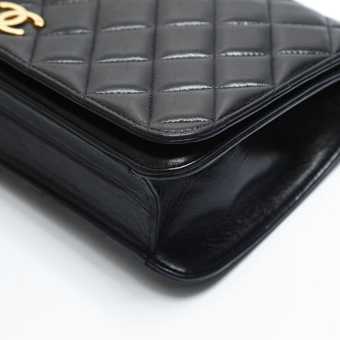 CHANEL No. 4 1996-1997 Matelasse Push Lock Lambskin Full Flap Shoulder Bag black WS23481