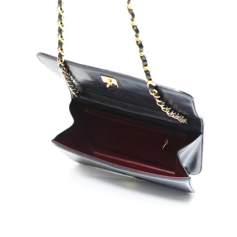 CHANEL No. 4 1996-1997 Matelasse Push Lock Lambskin Full Flap Shoulder Bag black WS23481