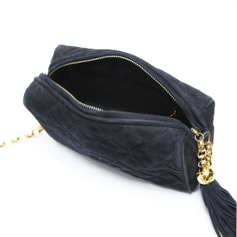 CHANEL No. 2 1991-1994 Suede COCO Mark Tassel Camera Shoulder Bag black WS23482
