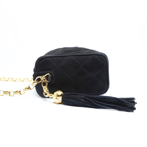 CHANEL No. 2 1991-1994 Suede COCO Mark Tassel Camera Shoulder Bag black WS23482