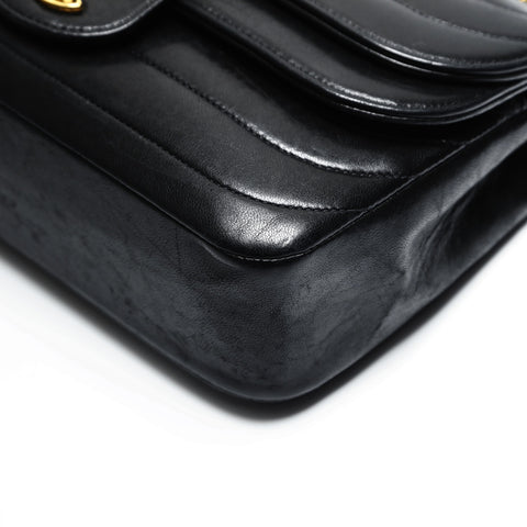 CHANEL No. 2 1991-1994 Lambskin Turnlock Mademoiselle Shoulder Bag black WS23483