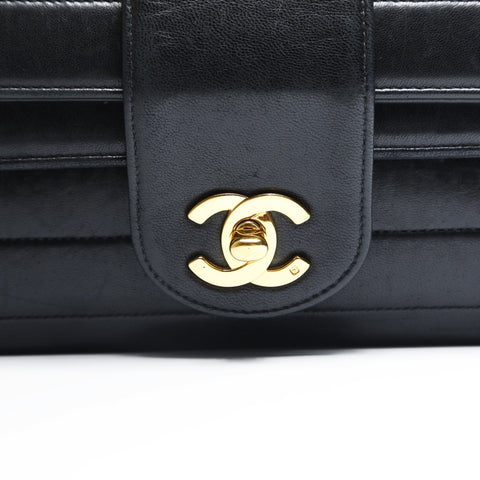 CHANEL No. 2 1991-1994 Lambskin Turnlock Mademoiselle Shoulder Bag black WS23483