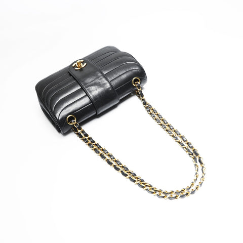 CHANEL No. 2 1991-1994 Lambskin Turnlock Mademoiselle Shoulder Bag black WS23483