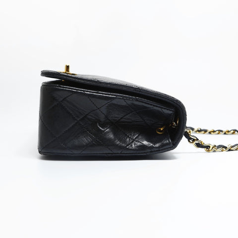 CHANEL No. 1 1989-1991 Full Flap Lambskin Matelasse Chain Shoulder Bag black WS23484