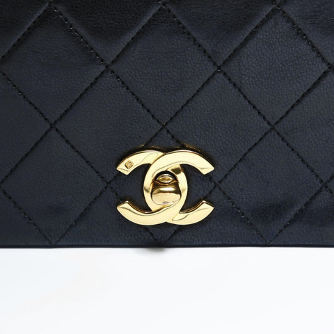CHANEL No. 1 1989-1991 Full Flap Lambskin Matelasse Chain Shoulder Bag black WS23484