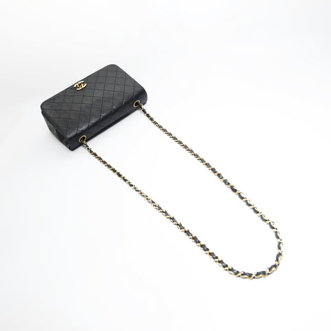 CHANEL No. 1 1989-1991 Full Flap Lambskin Matelasse Chain Shoulder Bag black WS23484