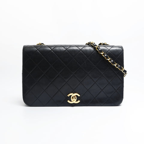 CHANEL No. 1 1989-1991 Full Flap Lambskin Matelasse Chain Shoulder Bag black WS23484
